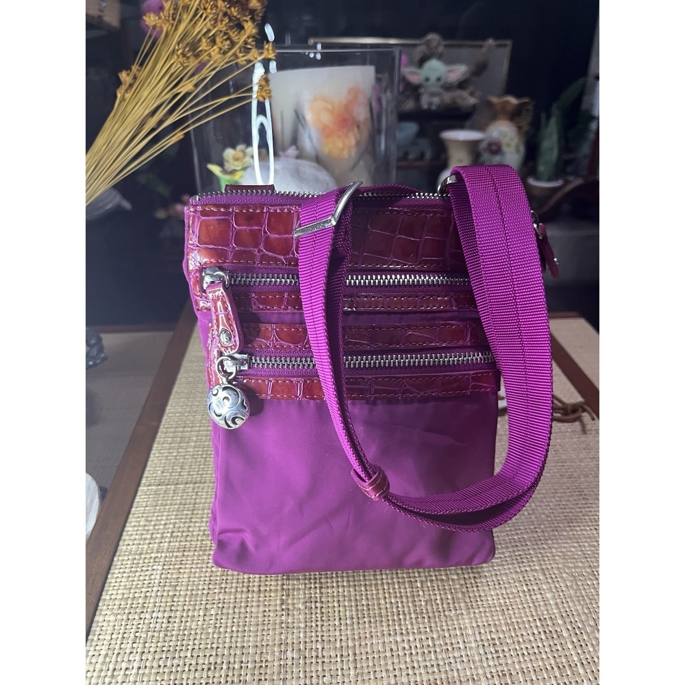 Brighton‎ Fuchsia Pink Patent Leather Nylon Crossbody Shoulder Bag